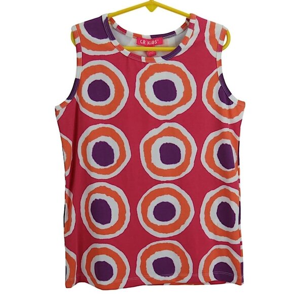 CR Kids Size 7 Girls Top Colorful Sleeveless Circle Pattern - Picture 1 of 3